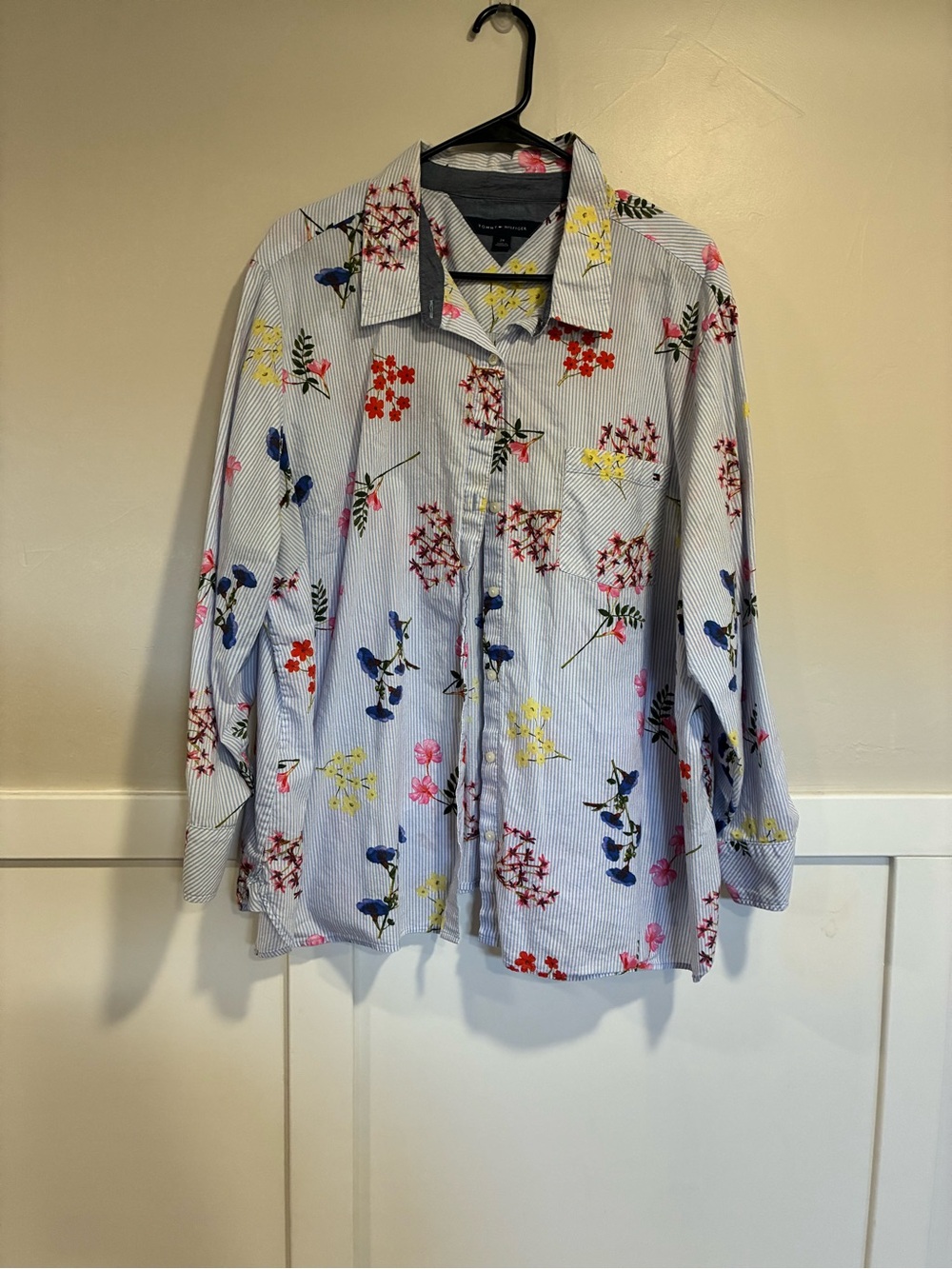 Tommy Hilfiger Blue & White Striped Floral Shirt Jacket
